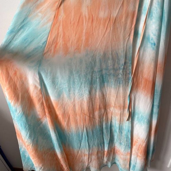 Luxxel Blue Orange Tie Dye Chiffon Frill Maxi Dress Blue Orange Sz M - Picture 8 of 11